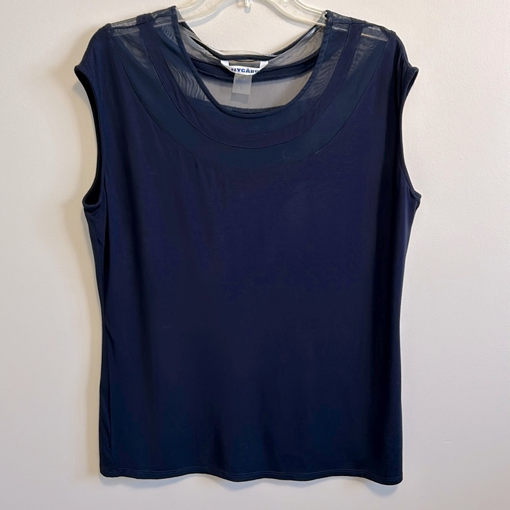 Navy blue tank top by Nygard, women’s, size L with peekaboo collar